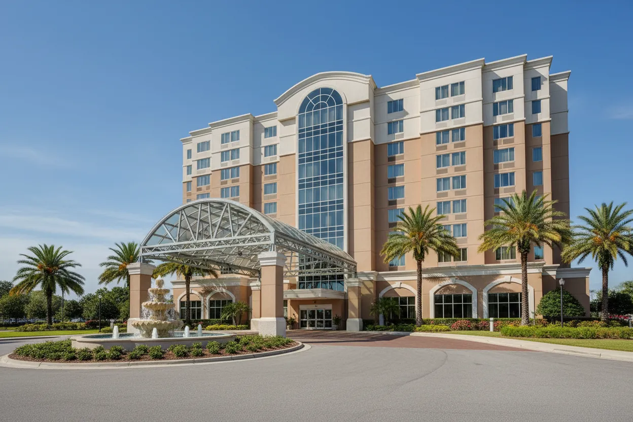 Spacious hotel atrium in Jacksonville built for comfortable traveler access.