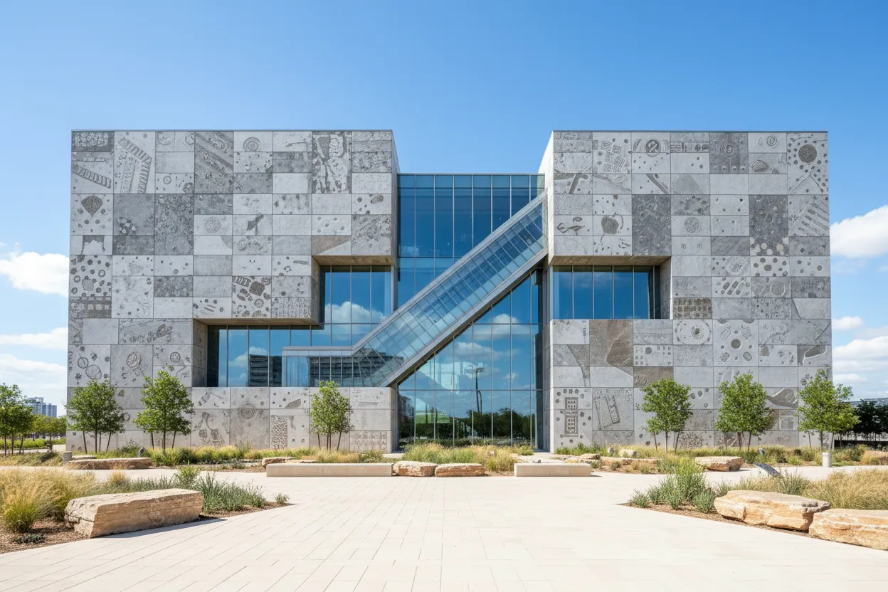 Modern science museum lobby featuring Cloud of Goods rentals delivered in Dallas.