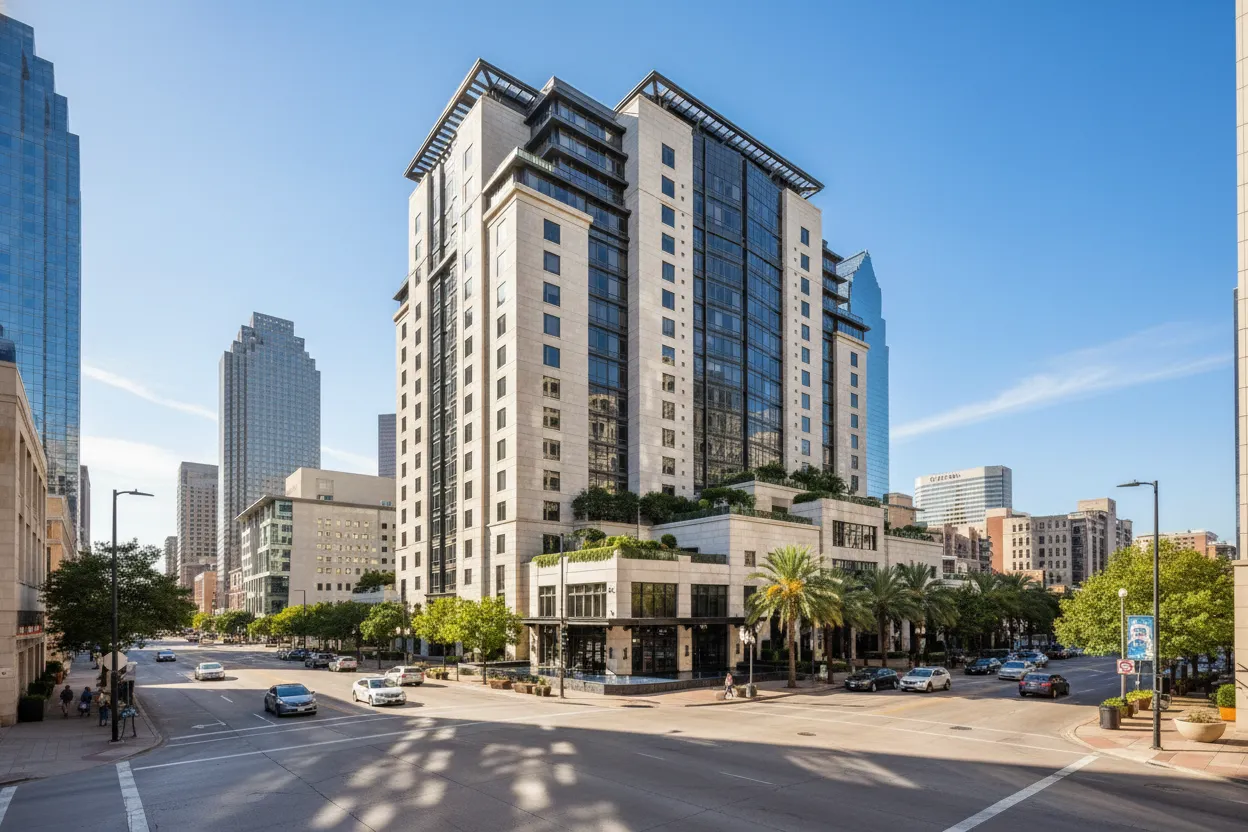 Elegant hotel driveway where you can pick up Cloud of Goods rentals delivered in Dallas.