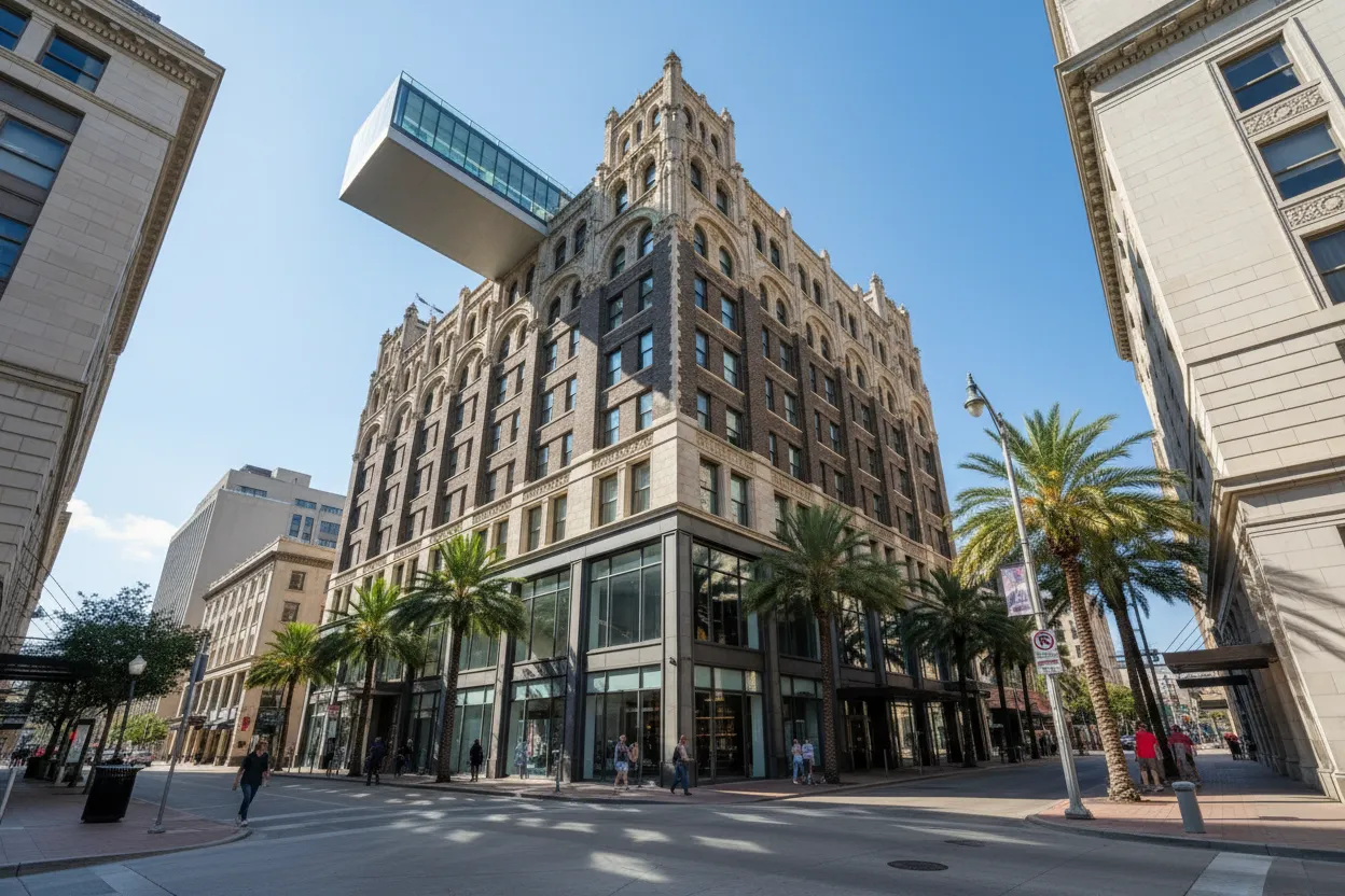 Boutique hotel entrance featuring guests using Cloud of Goods rentals delivered in Dallas.