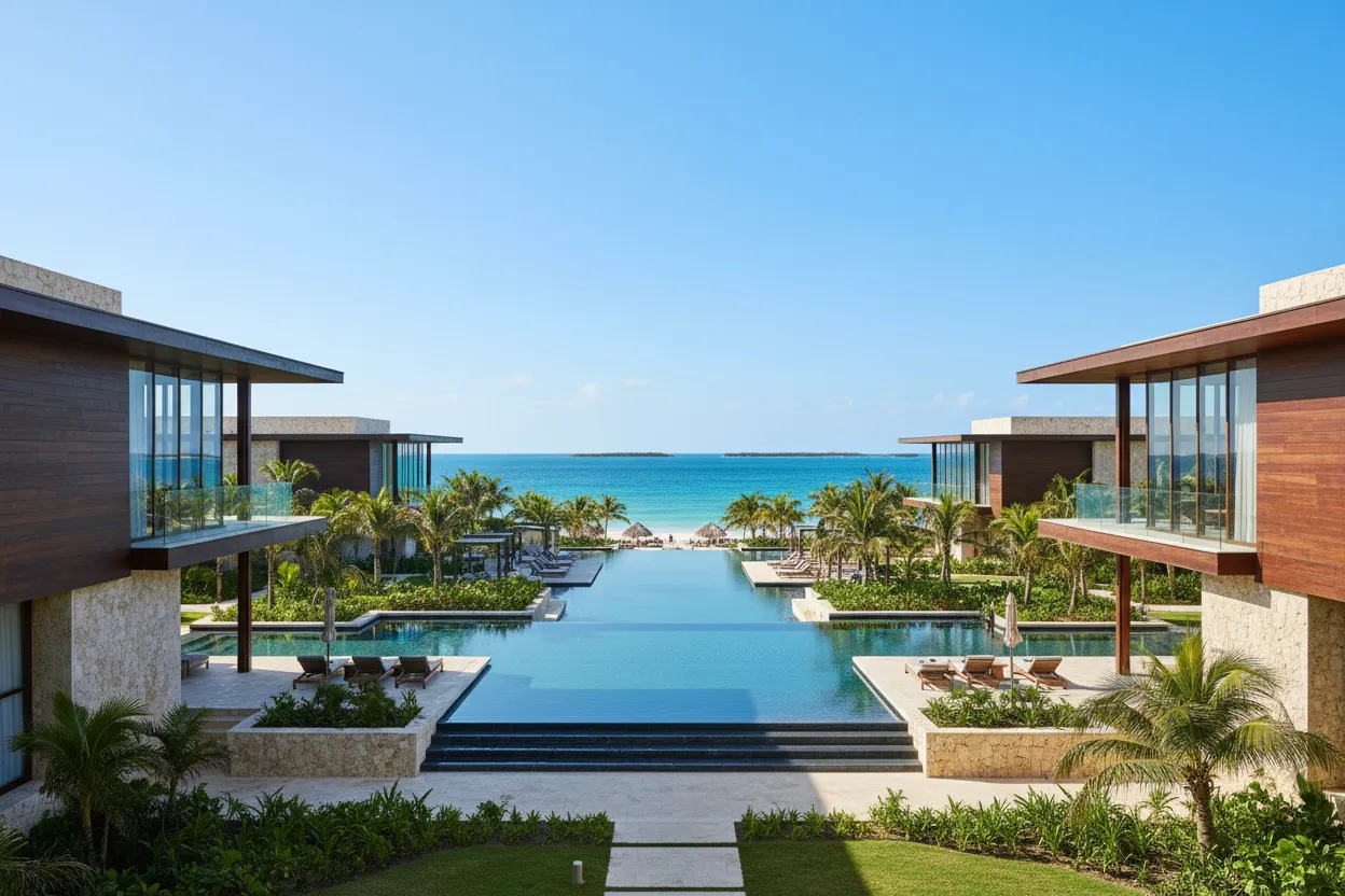 Sophisticated architecture at Nizuc Resort supported by Cloud of Goods rental gear.