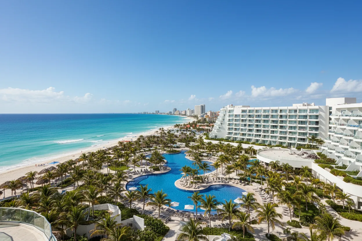 Calm beach waters at Fiesta Americana Coral Beach featuring Cloud of Goods rentals.