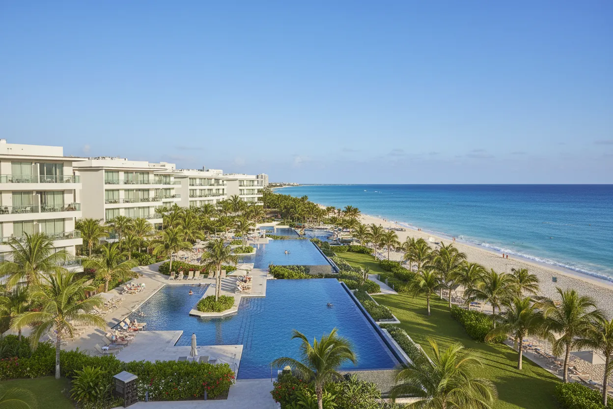 Soothing pools at Live Aqua Beach Resort accessible with Cloud of Goods rentals.