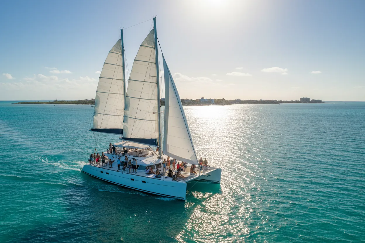 Catamaran Sailing to Isla Mujeres