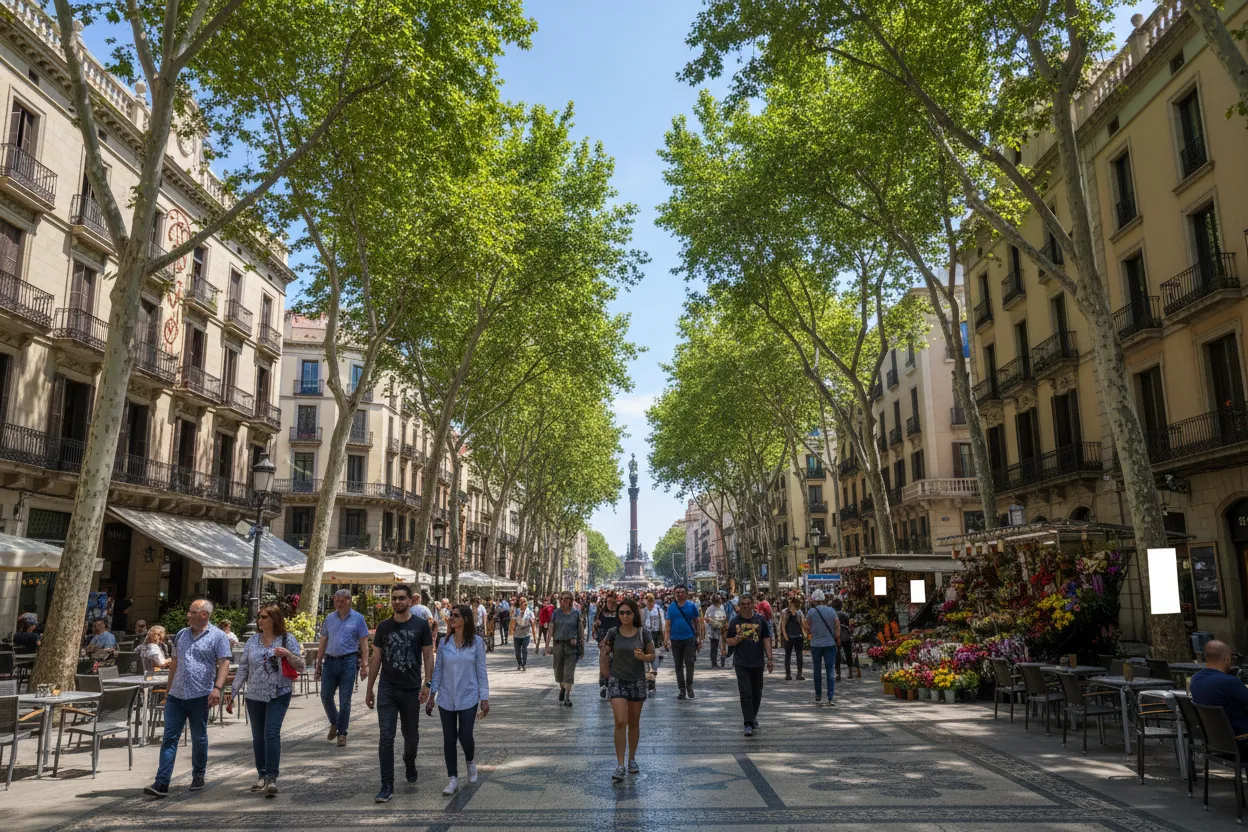 La Rambla pedestrian street with Cloud of Goods rentals.