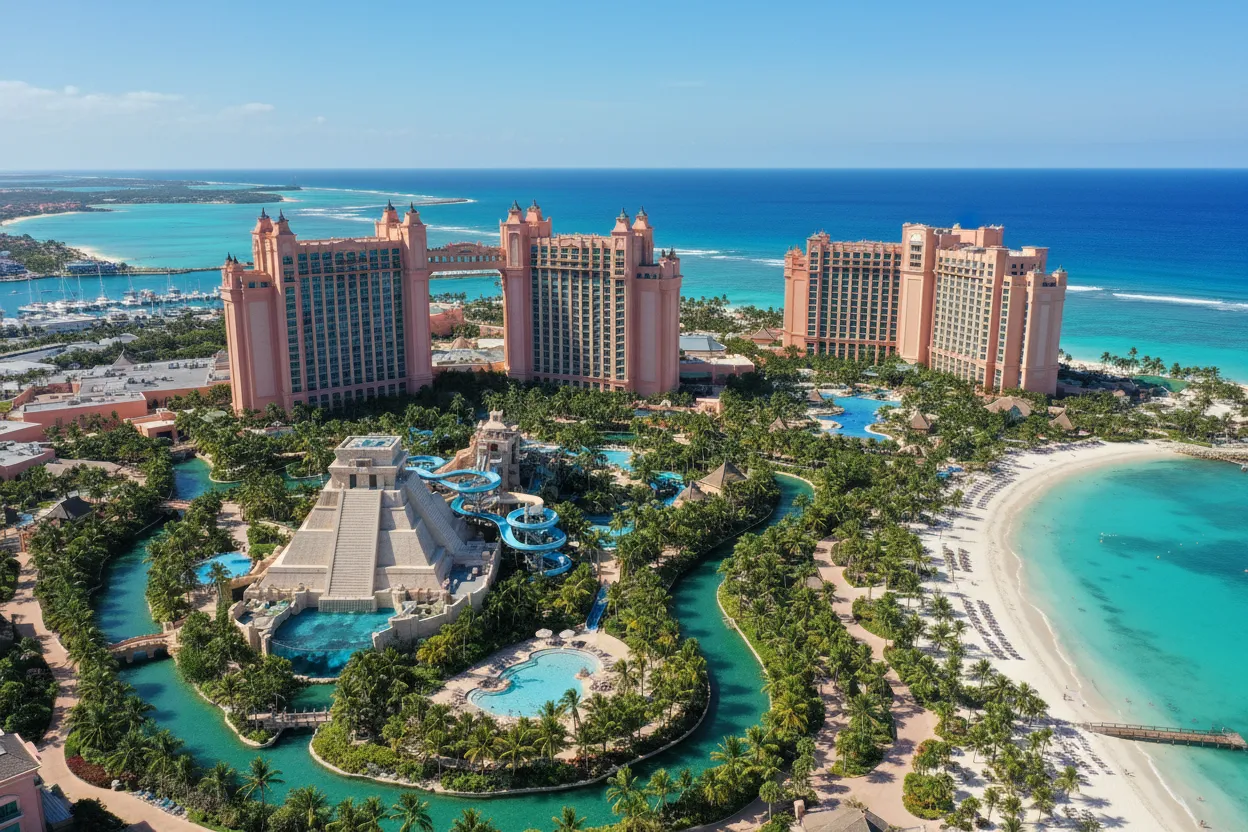 Grand resort views showcasing Cloud of Goods delivery in Nassau.