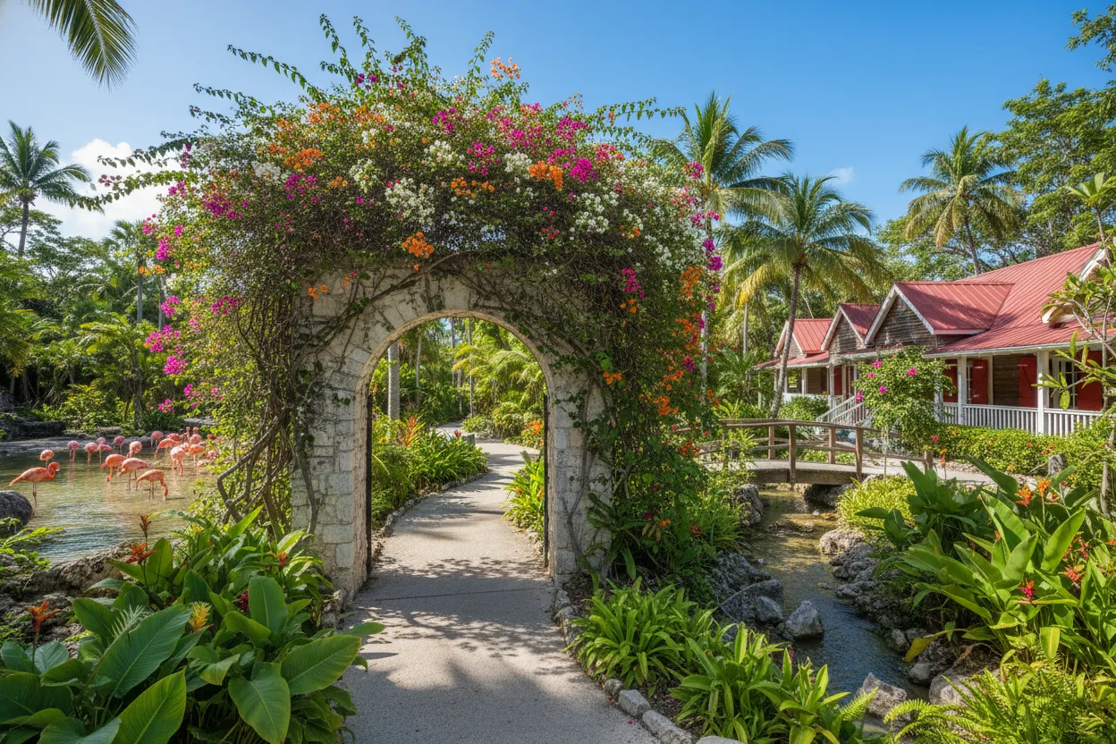 Tropical zoo pathways navigated easily with Cloud of Goods in Nassau.