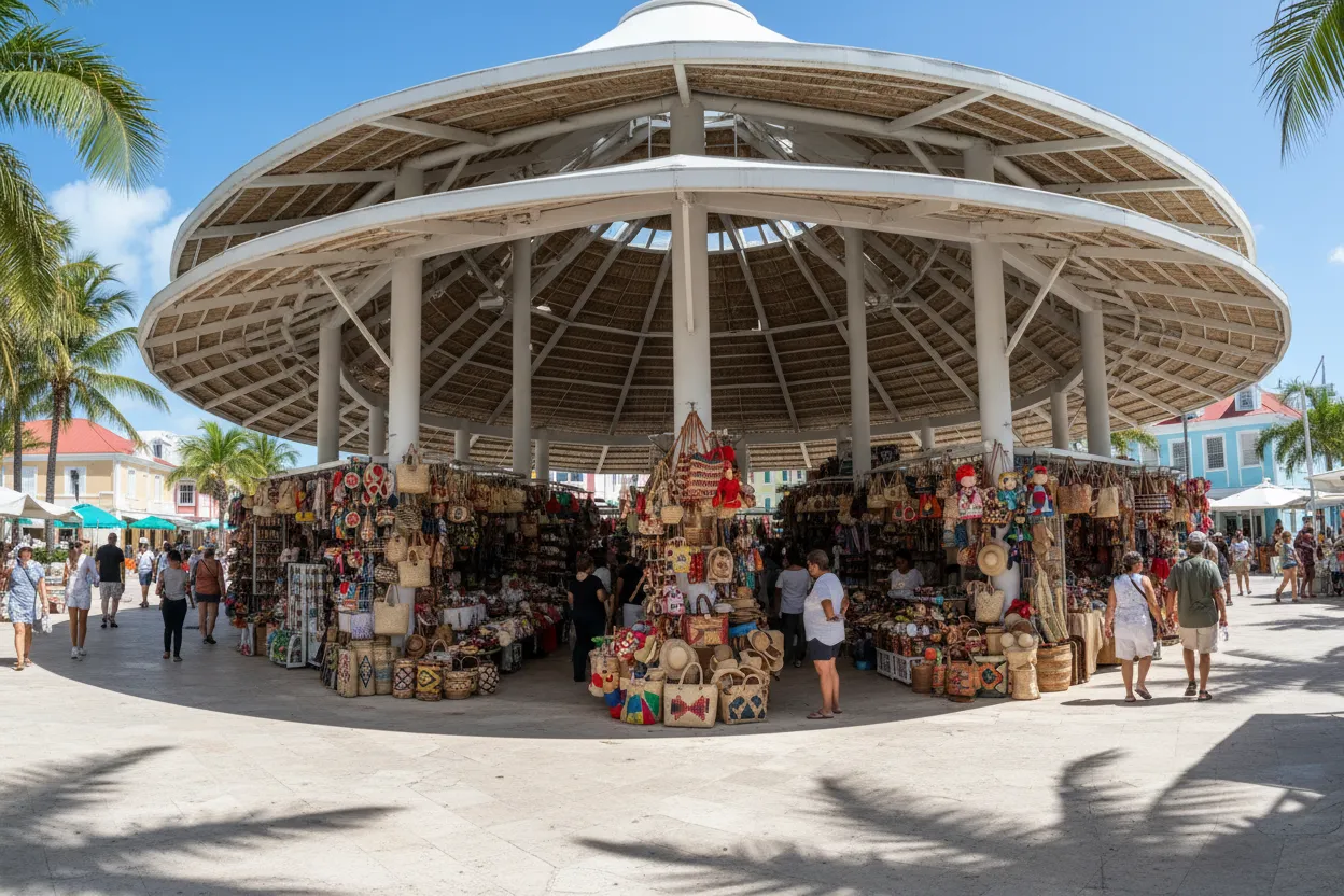 Busy craft market scenes highlighting Cloud of Goods convenience in Nassau.