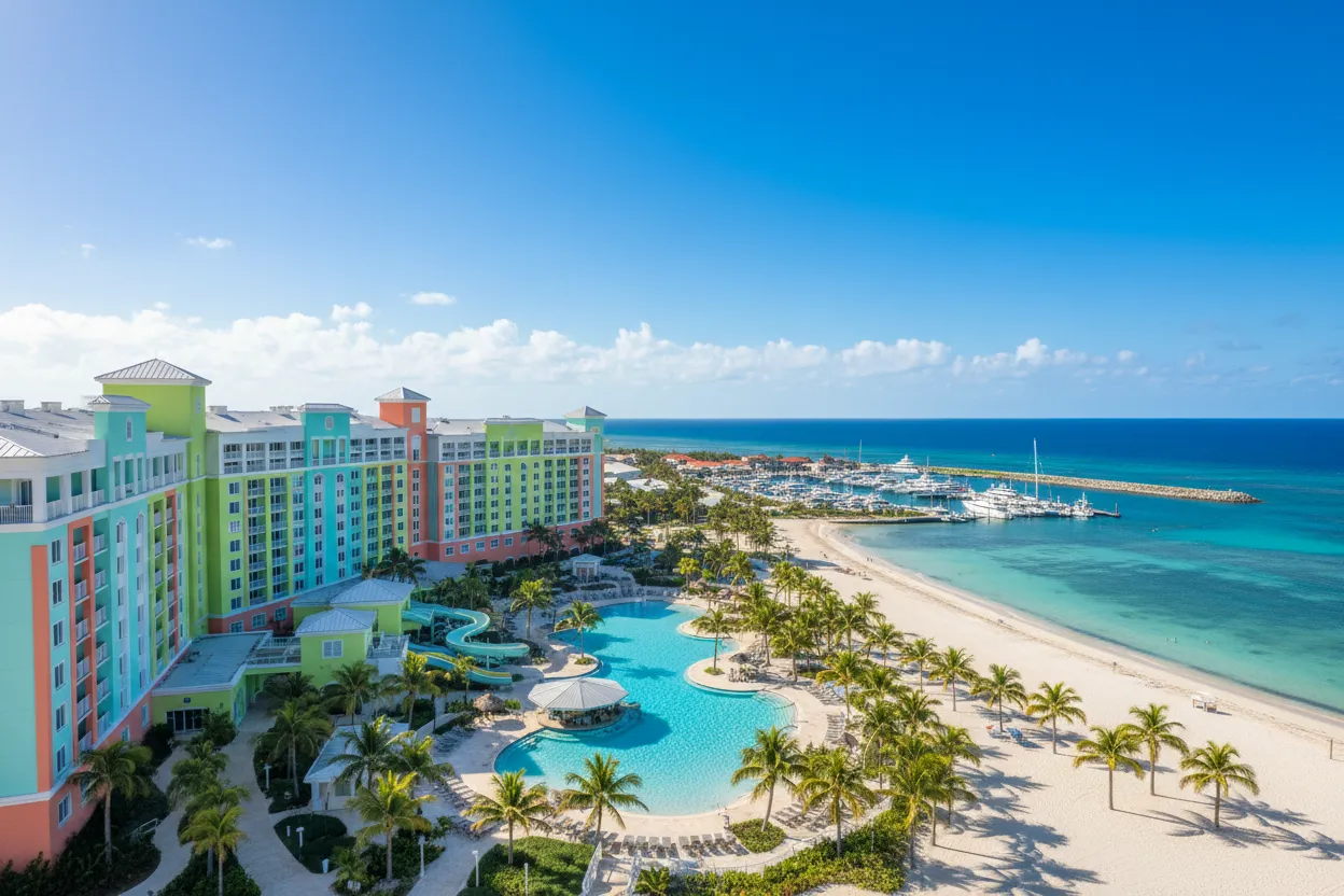 Vibrant downtown resort highlighting Cloud of Goods convenience in Nassau.