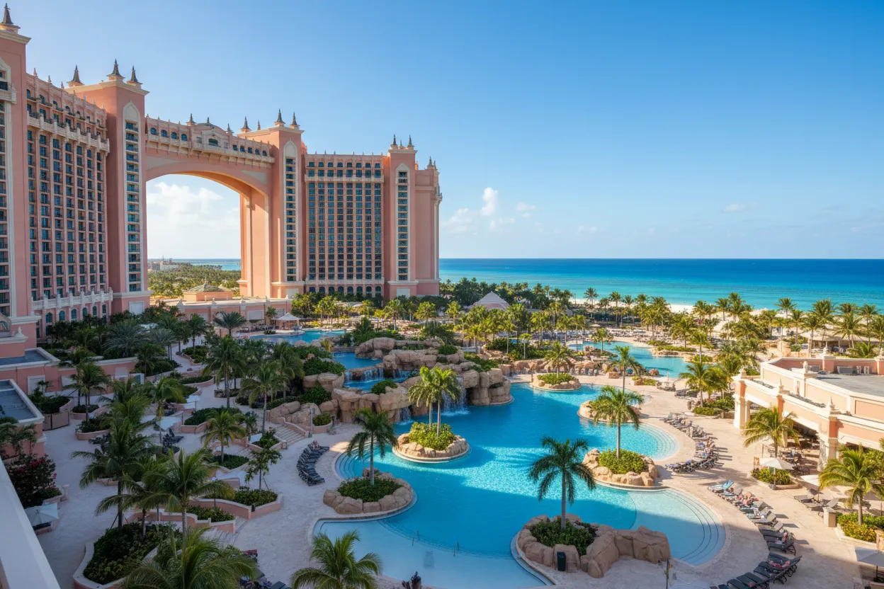 Iconic resort towers supported by Cloud of Goods delivery in Nassau.