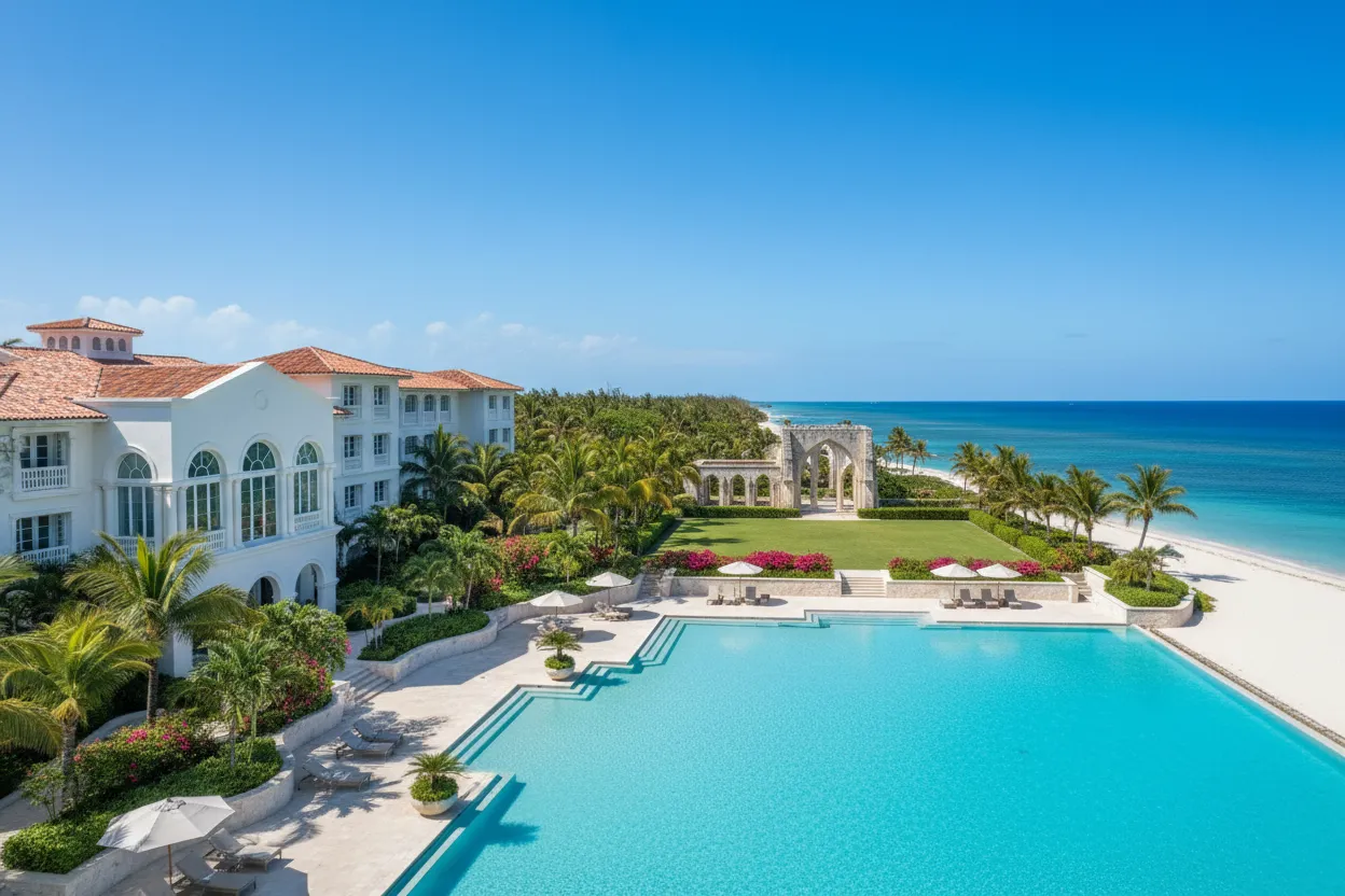Elegant resort gardens enjoyed with Cloud of Goods rentals in Nassau.