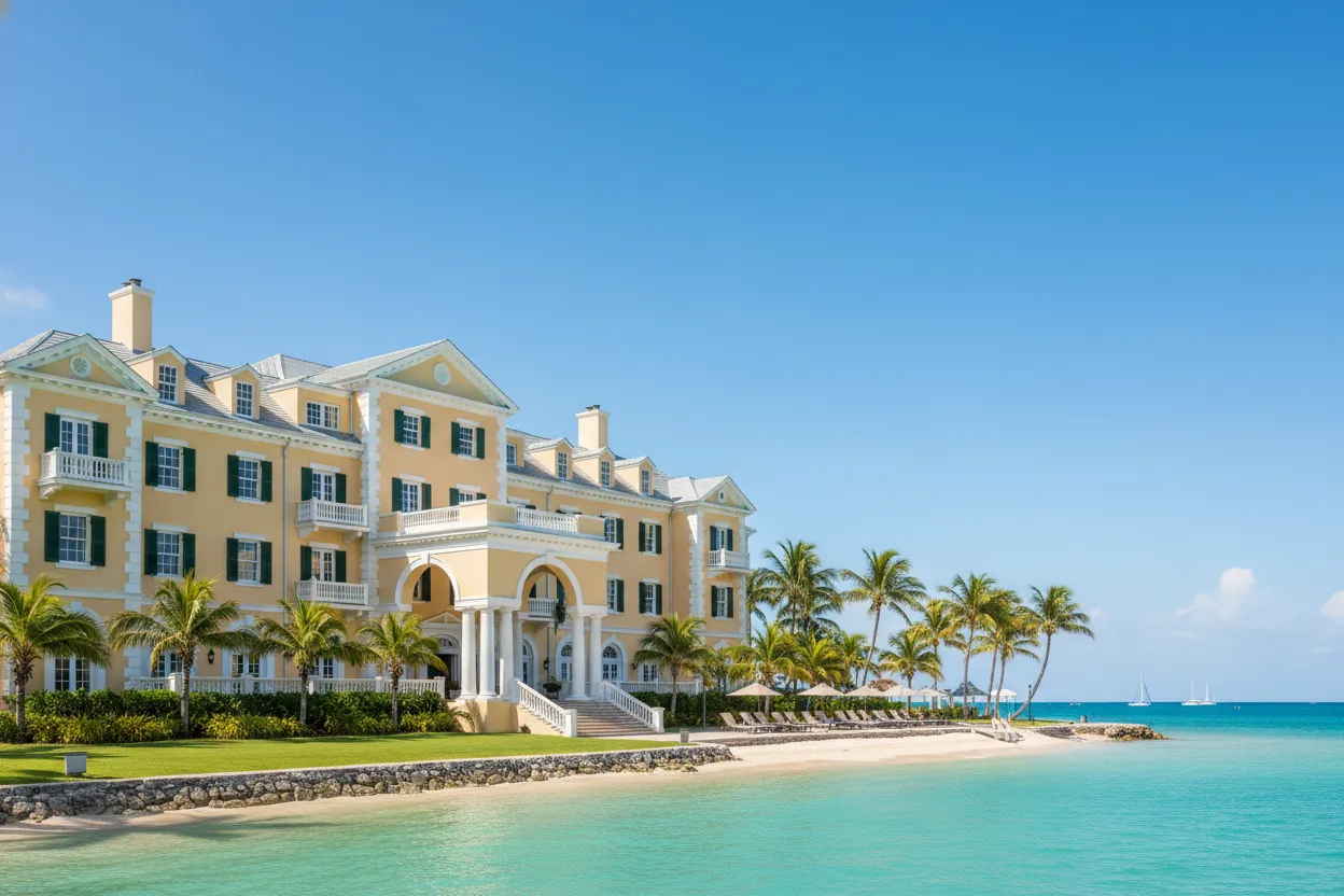 Historic downtown hotel featuring Cloud of Goods delivery in Nassau.