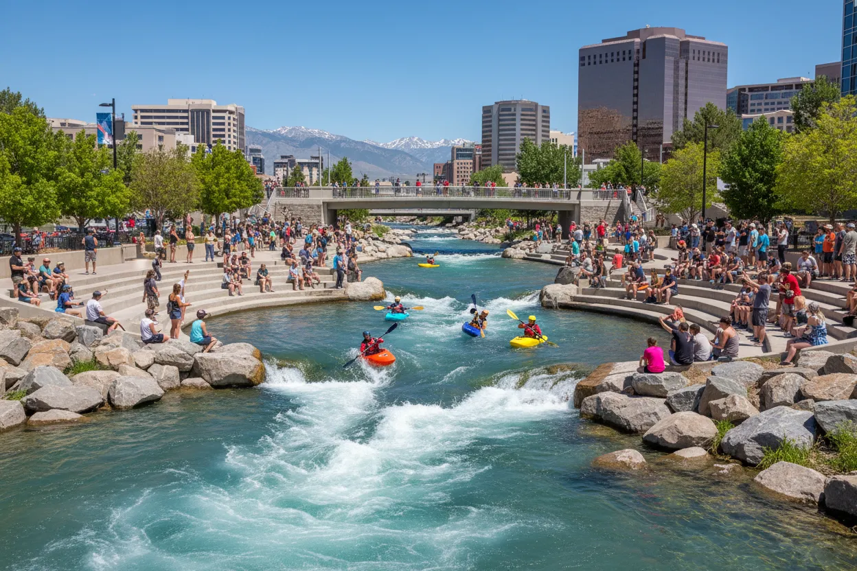 Watching Kayakers at Truckee River Whitewater Park