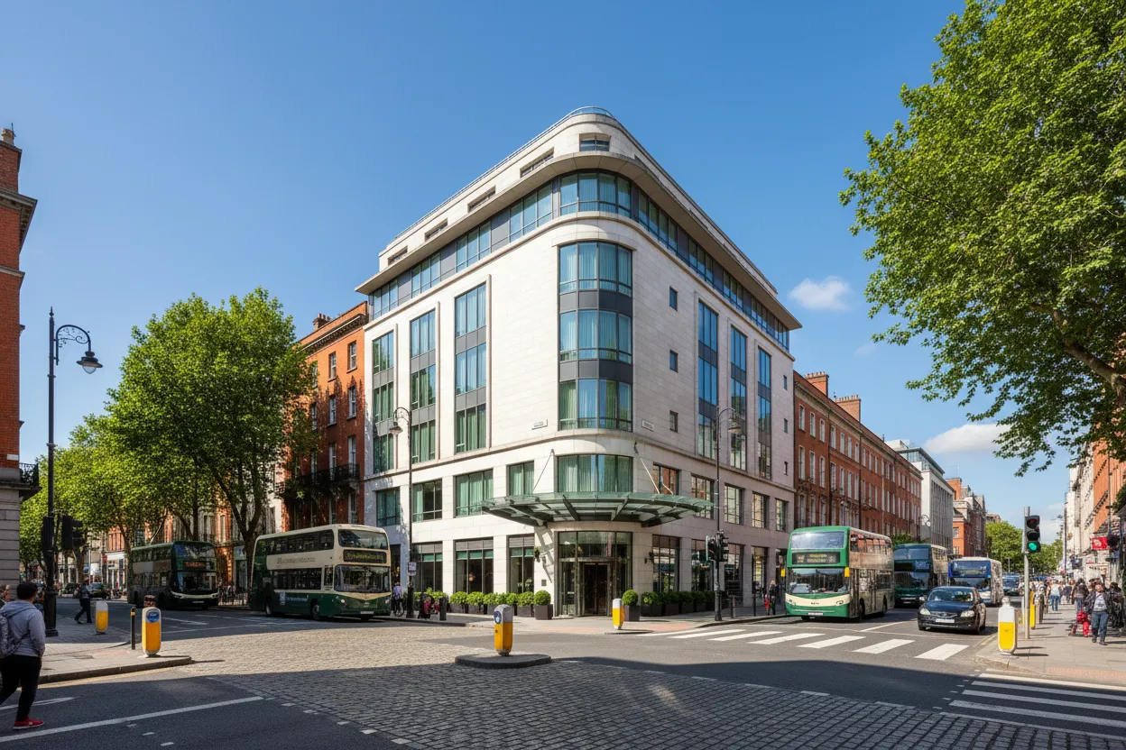 Vibrant Fitzwilliam Hotel entrance with Dublin Cloud of Goods delivery