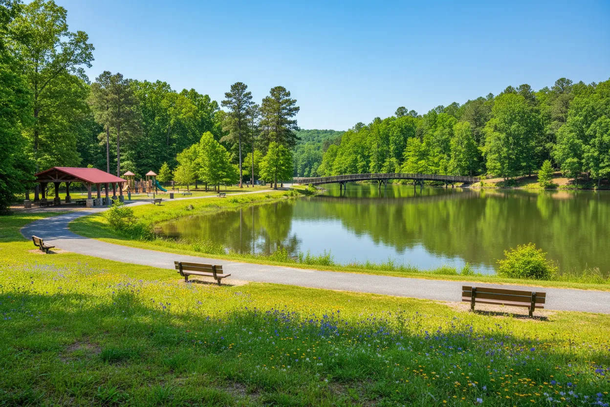 Lake views at Sandy Creek Park with Cloud of Goods rentals delivered in Athens.