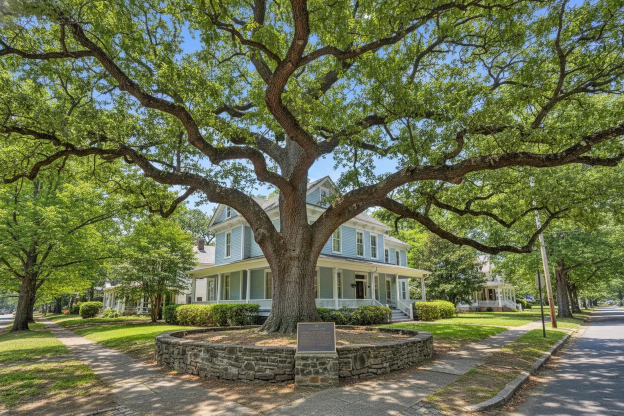 The Tree That Owns Itself landmark with Cloud of Goods rentals delivered in Athens.