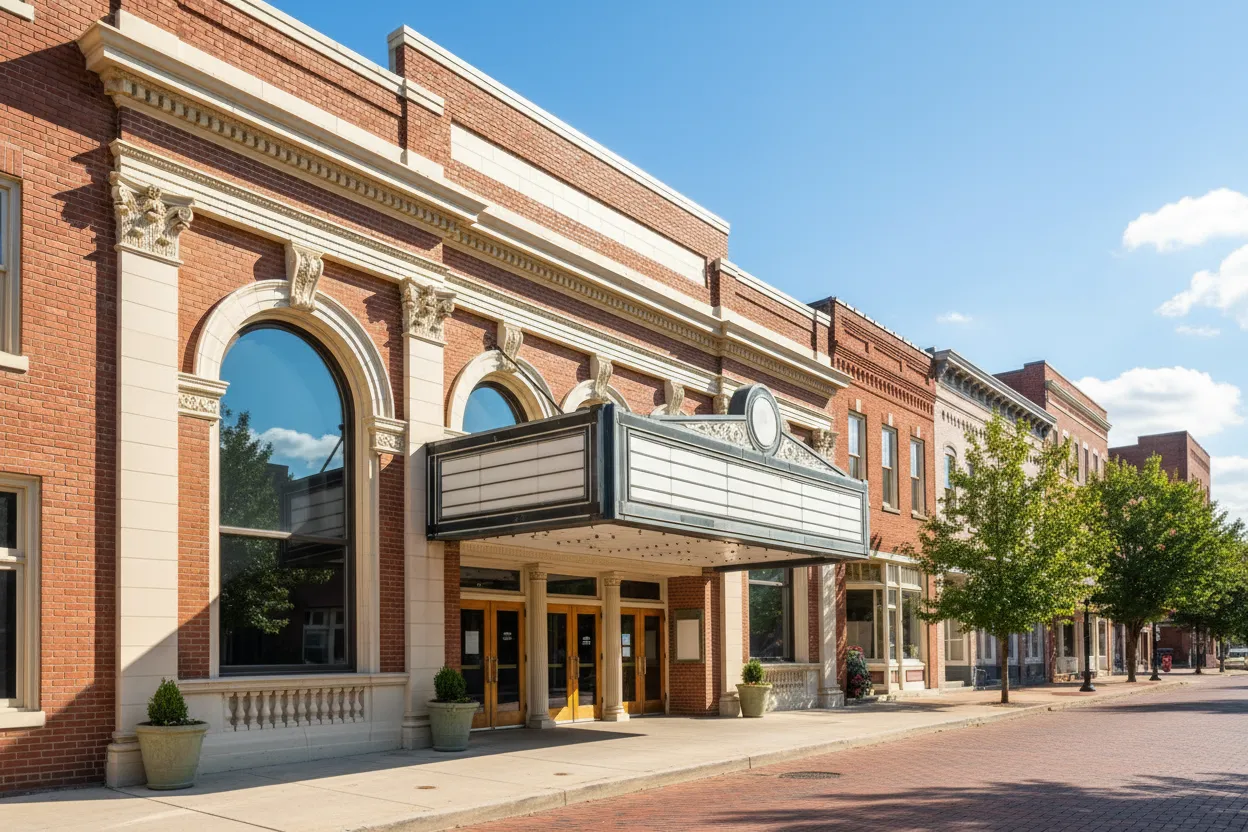 The marquee of the Morton Theatre with Cloud of Goods rentals delivered in Athens.