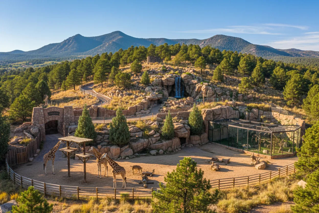 Giraffe exhibit at Cheyenne Mountain Zoo supported by Cloud of Goods in Colorado Springs.