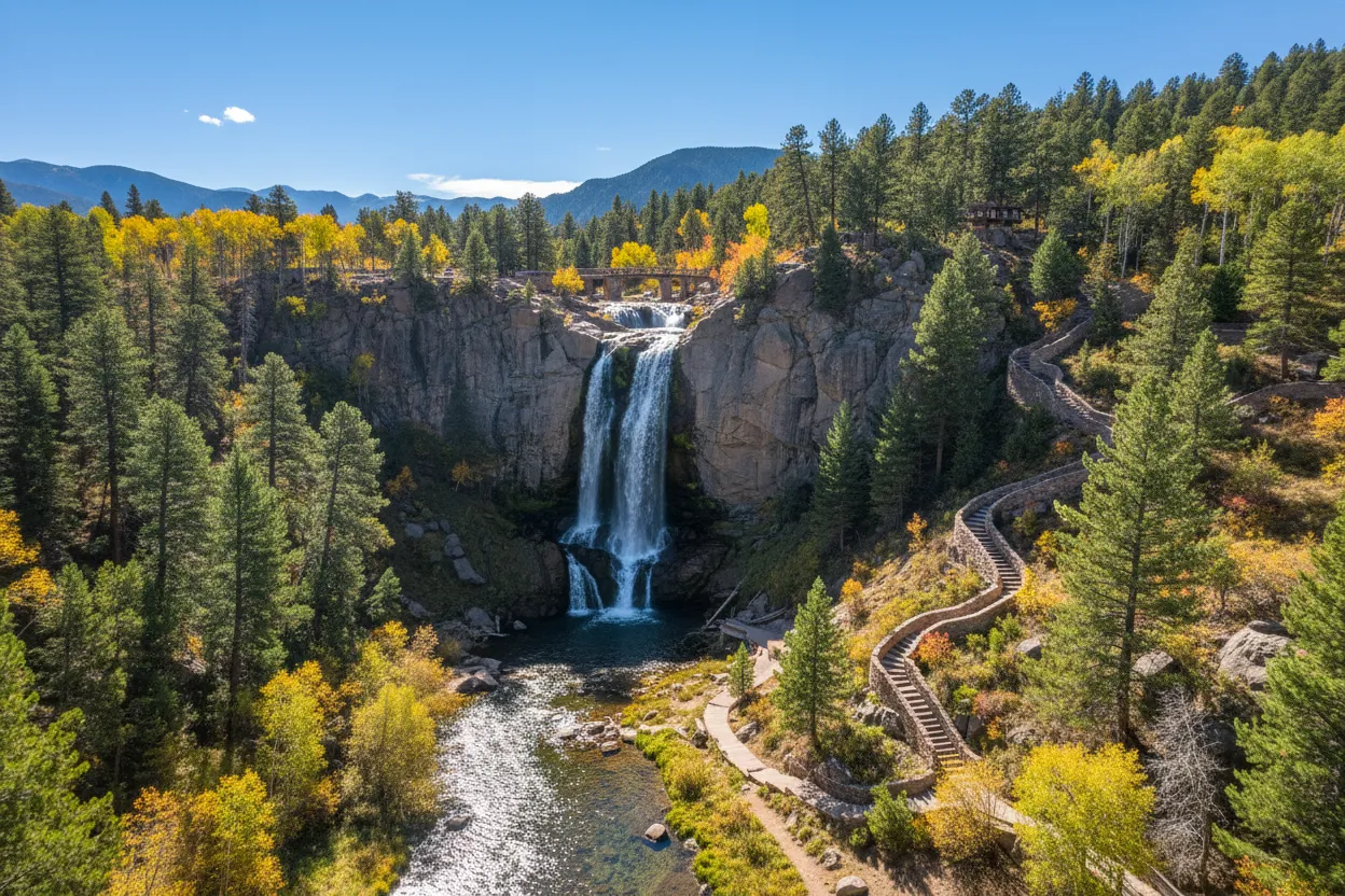 Cascading waters at Seven Falls with Cloud of Goods rentals in Colorado Springs.