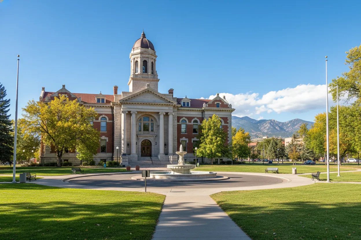 Historic Pioneers Museum building with Cloud of Goods service in Colorado Springs.