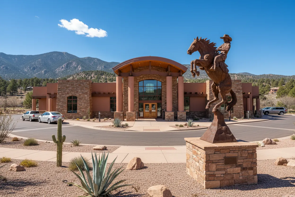 Entrance to the Pro Rodeo Hall of Fame with Cloud of Goods in Colorado Springs.