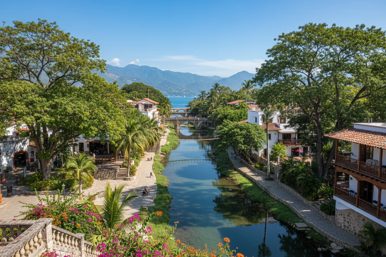 Cloud of Goods stroller rentals rolling through the artisan markets of Isla Cuale in Puerto Vallarta.