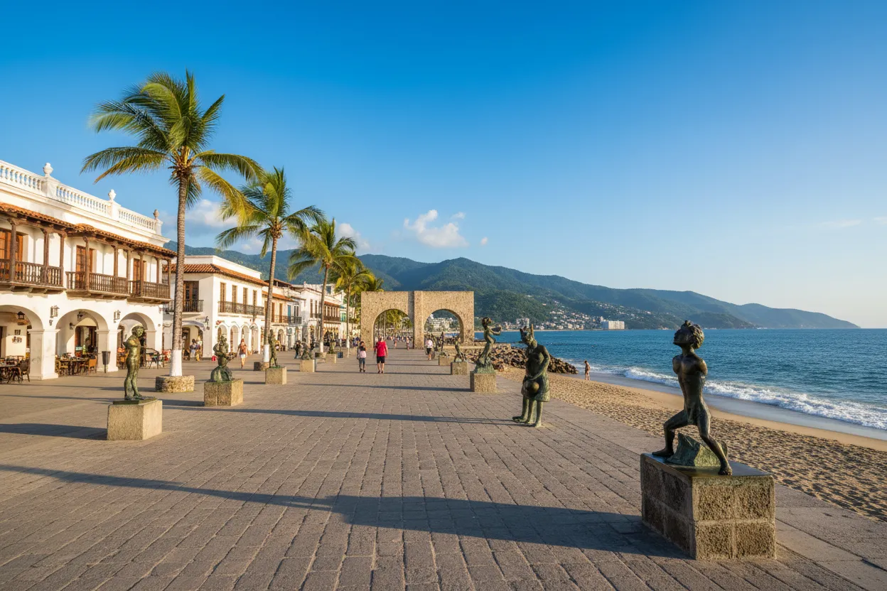 Cloud of Goods mobility scooter rentals navigating the scenic Malecon Boardwalk in Puerto Vallarta.