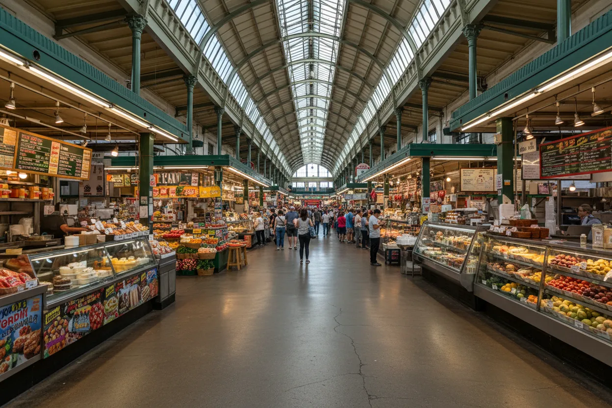 Navigating a bustling food market with Cloud of Goods rentals delivered in Philadelphia.