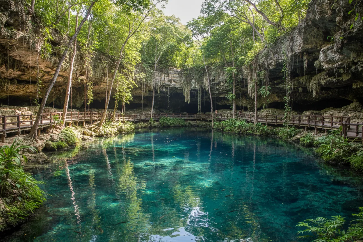 Crystal clear waters of Gran Cenote with Cloud of Goods rentals in Tulum.