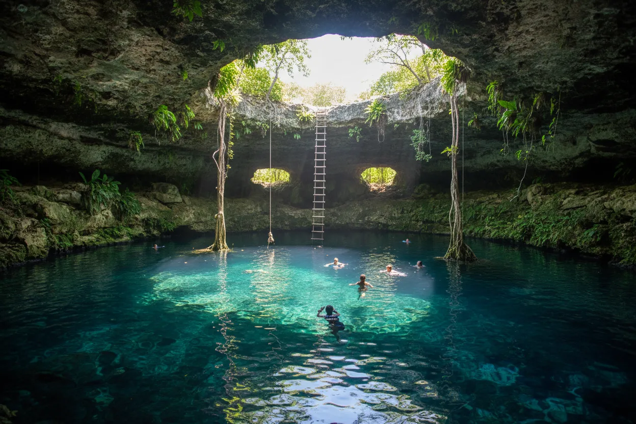 Exciting Cenote Calavera jumps with Cloud of Goods rentals in Tulum.