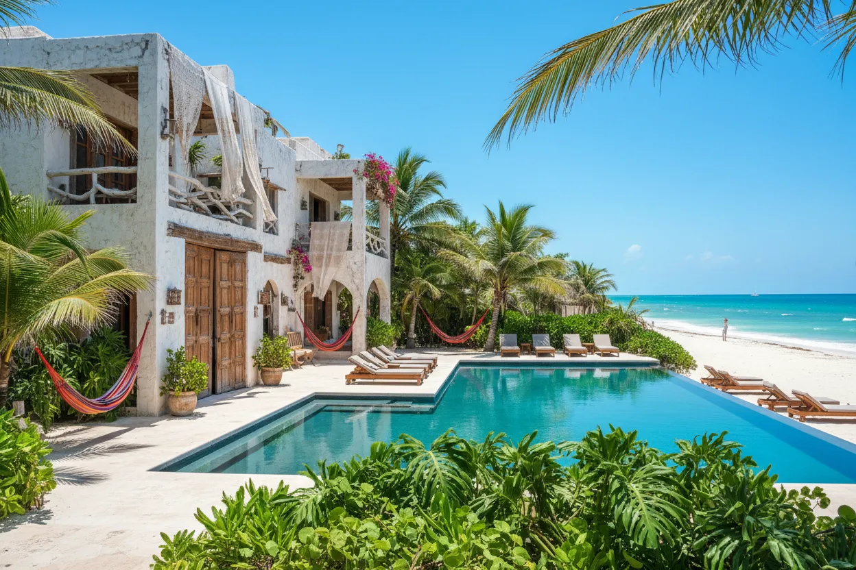Contemporary art at Casa Malca showcasing Cloud of Goods rentals in Tulum.