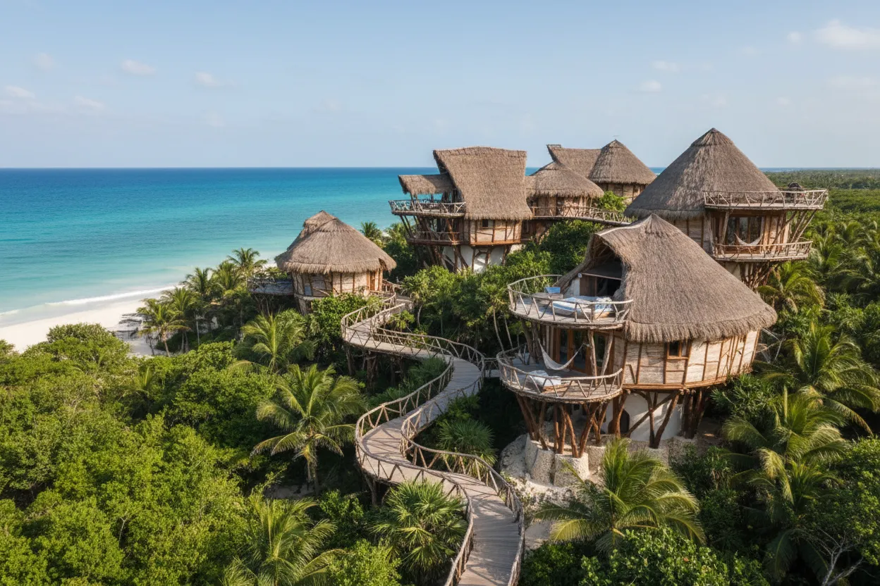 Stunning eco-villas at Azulik featuring Cloud of Goods rentals in Tulum.