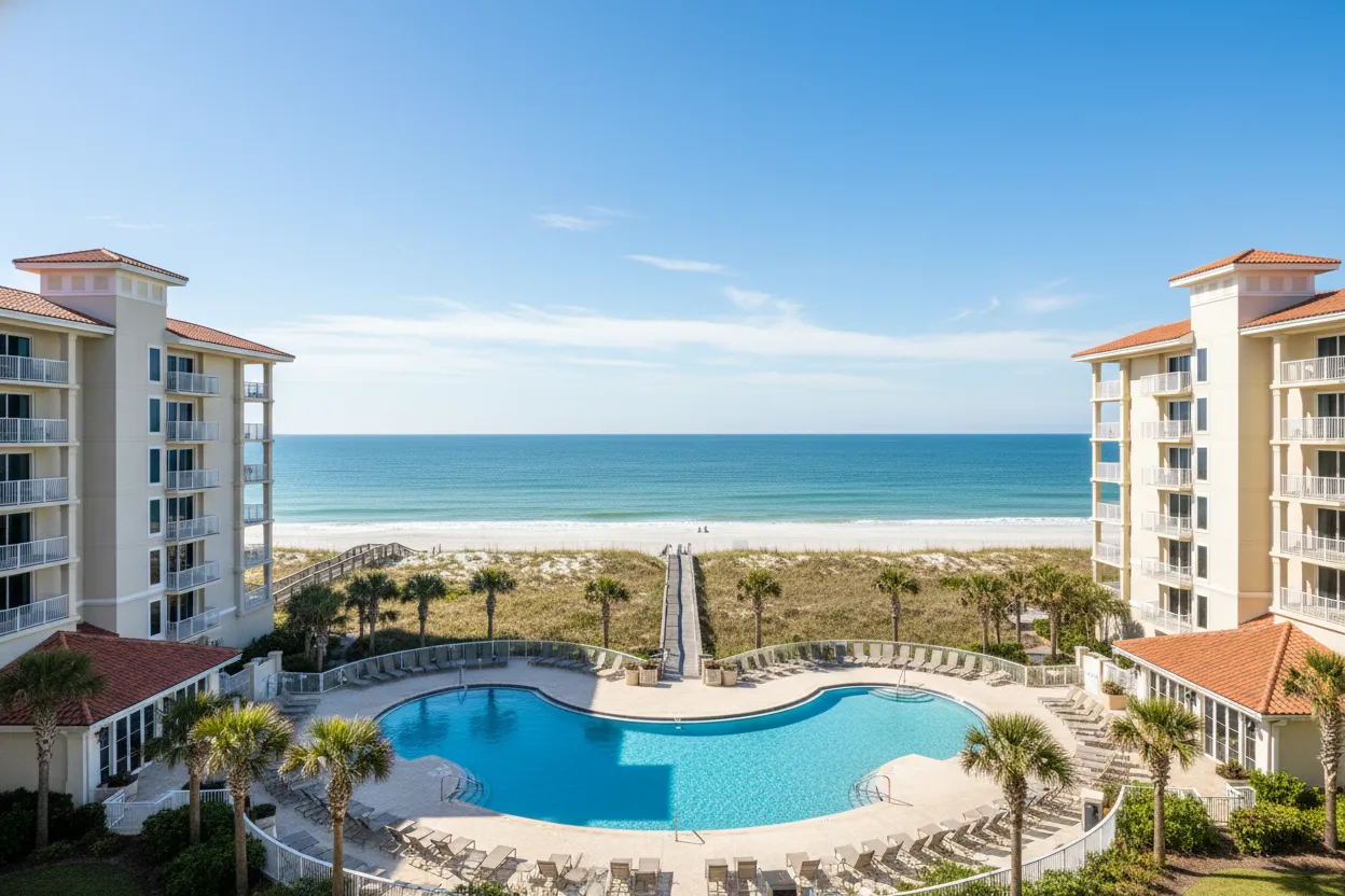 Elegant resort spa pathways serviced by Cloud of Goods rentals in Daytona Beach.