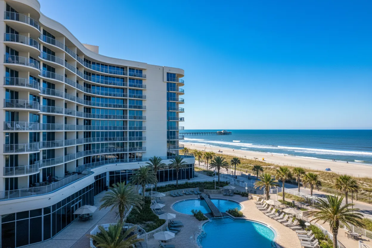 Luxury oceanfront hotel entrance with Cloud of Goods rental deliveries in Daytona Beach.