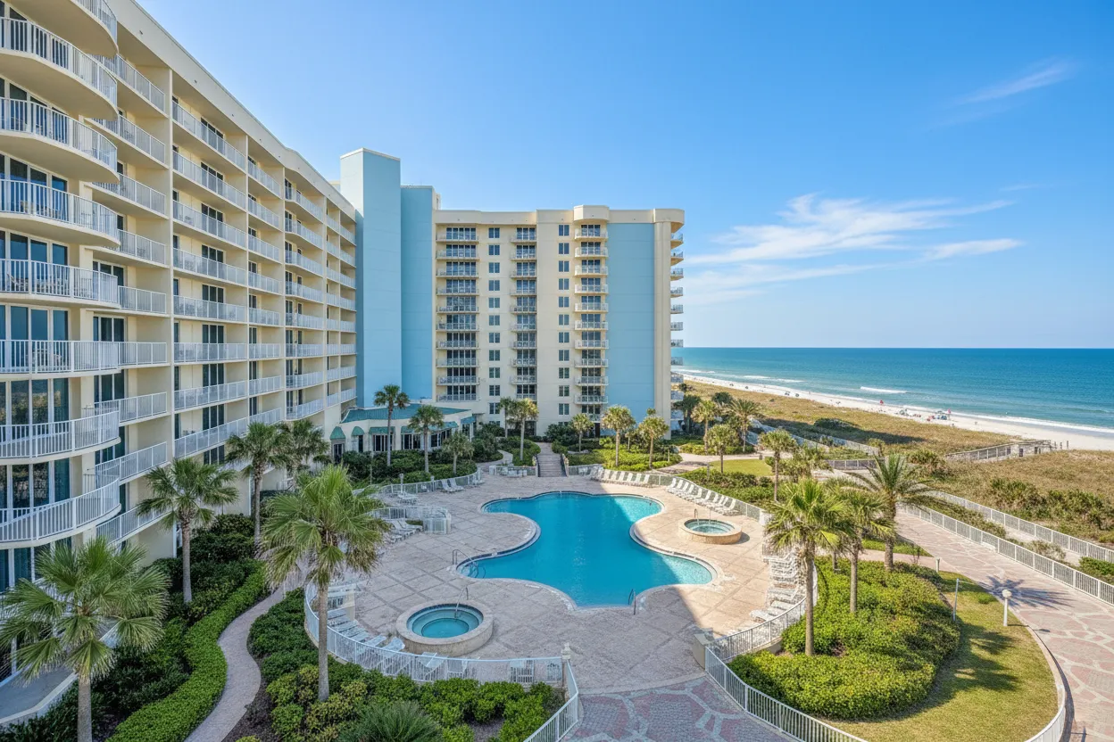 Family resort lazy river area enjoyed with Cloud of Goods rentals in Daytona Beach.