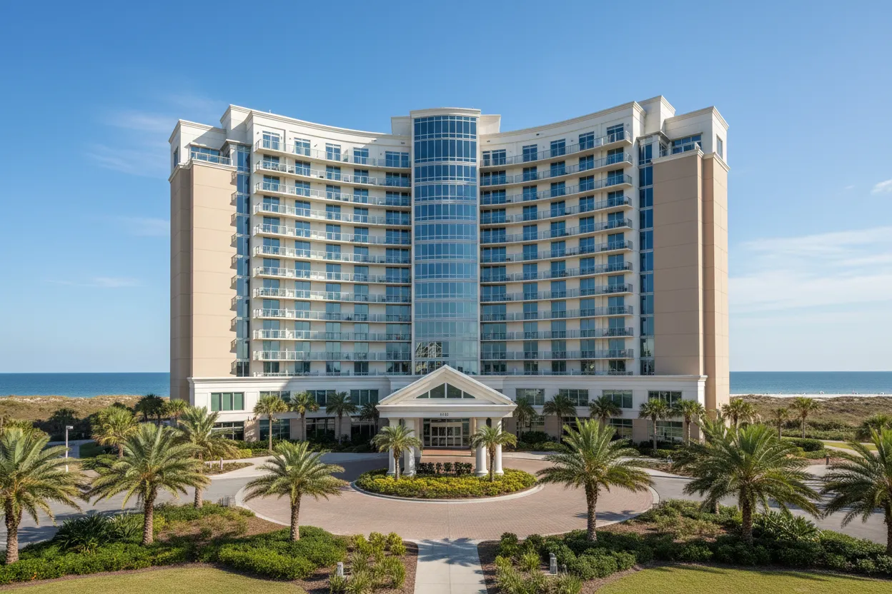 Comfortable hotel exterior indicating Cloud of Goods reach in Biloxi.